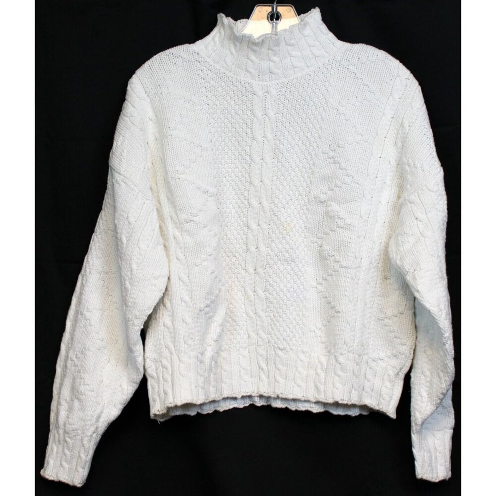 VTG Attencione White Italian Sweater Cable Knit Oversized Thick High Neck Winter